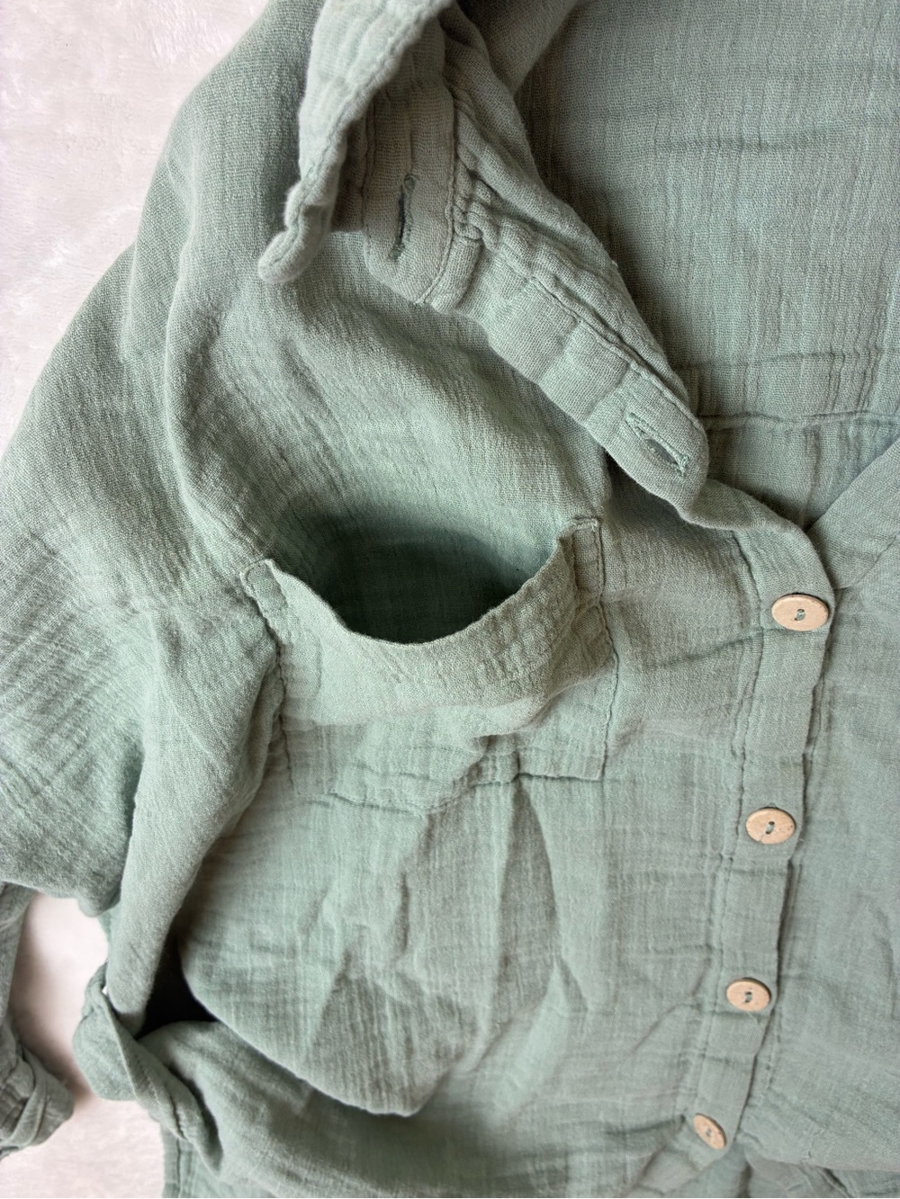 Primark Sage Green Textured Button Front Shirt - Picture 5 of 8